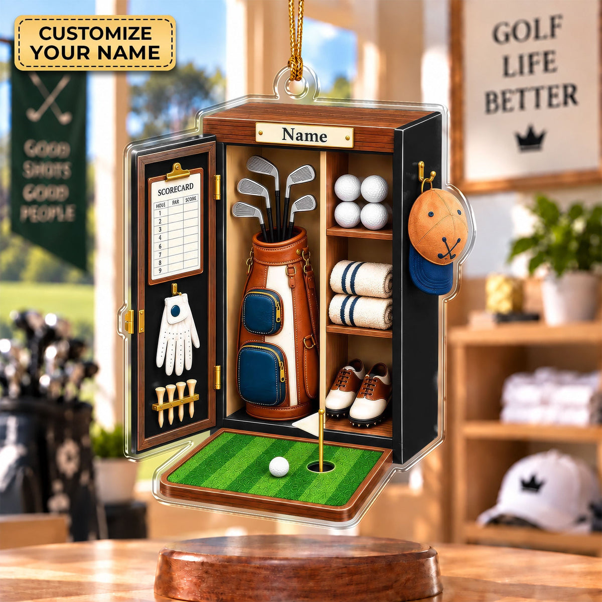 Custom Name Golf Locker Acrylic Ornament, Christmas Keepsake, Holiday Tree Decor
