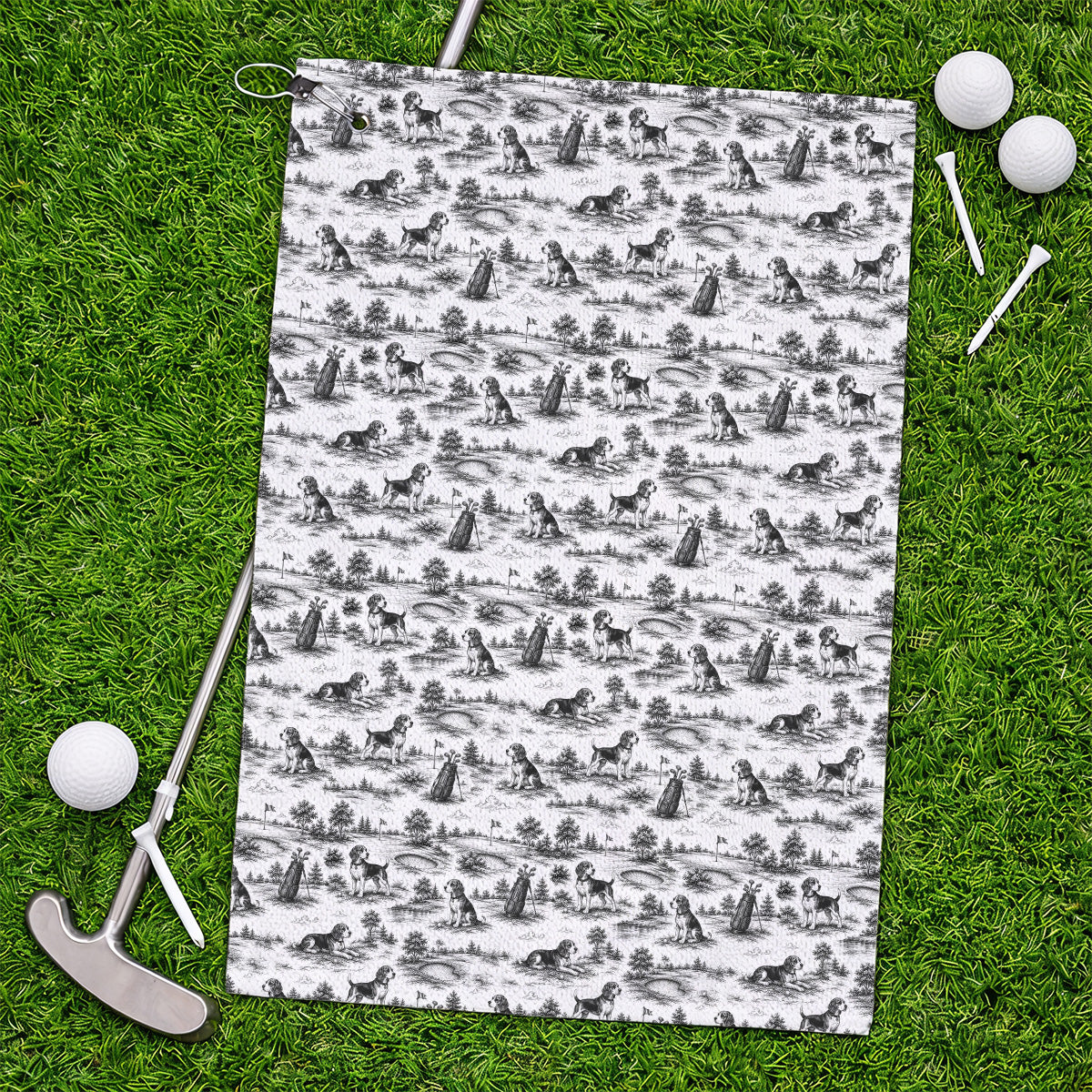 Beagle Toile De Jouy Golf Towel, Vintage Dog Pattern Golf Towels, Beagle Lover Golf Gift