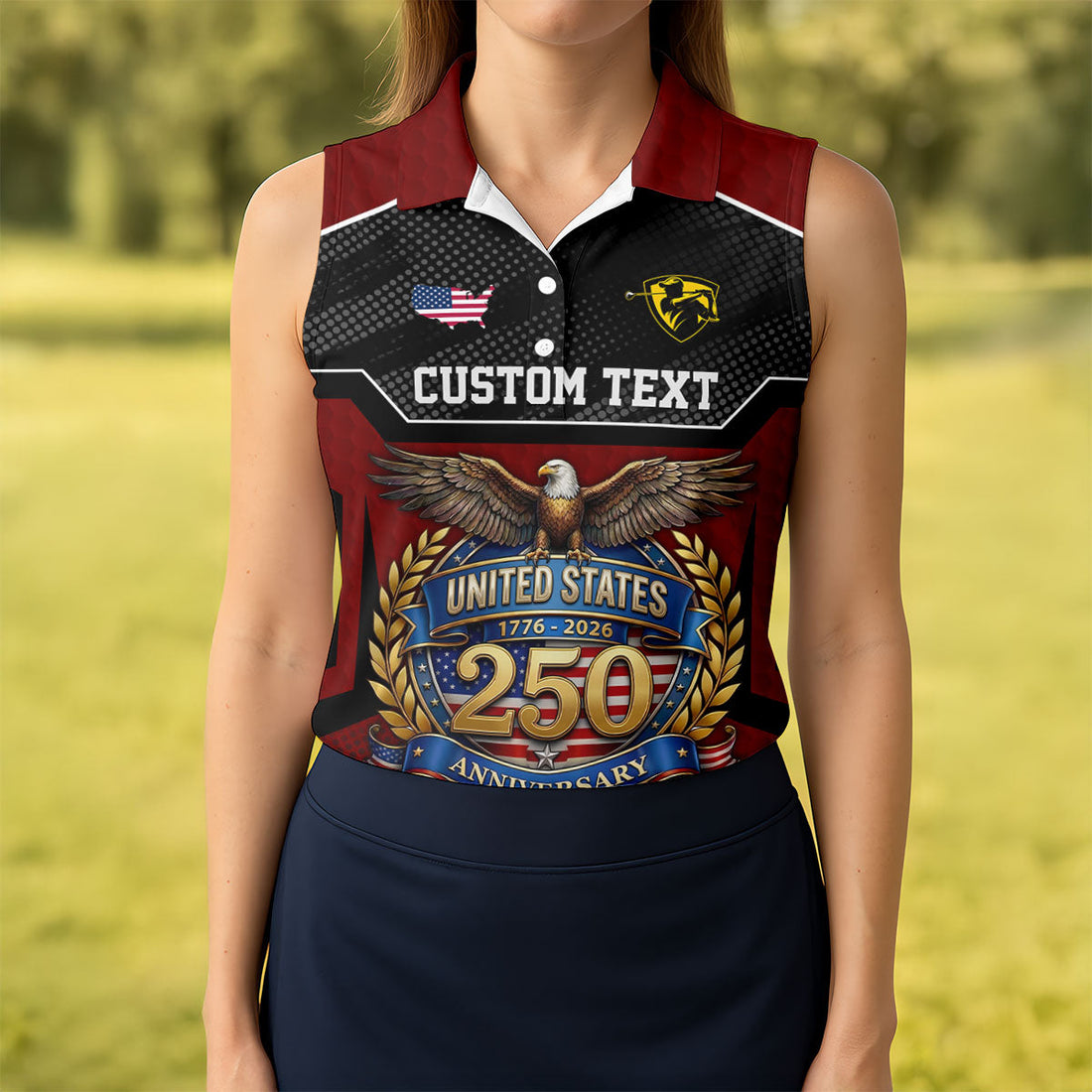 US 250 Anniversary Patriotic 4th Of July Red Golf Shirt, Ladies Golf Shirts, Golf Shirt For Women
