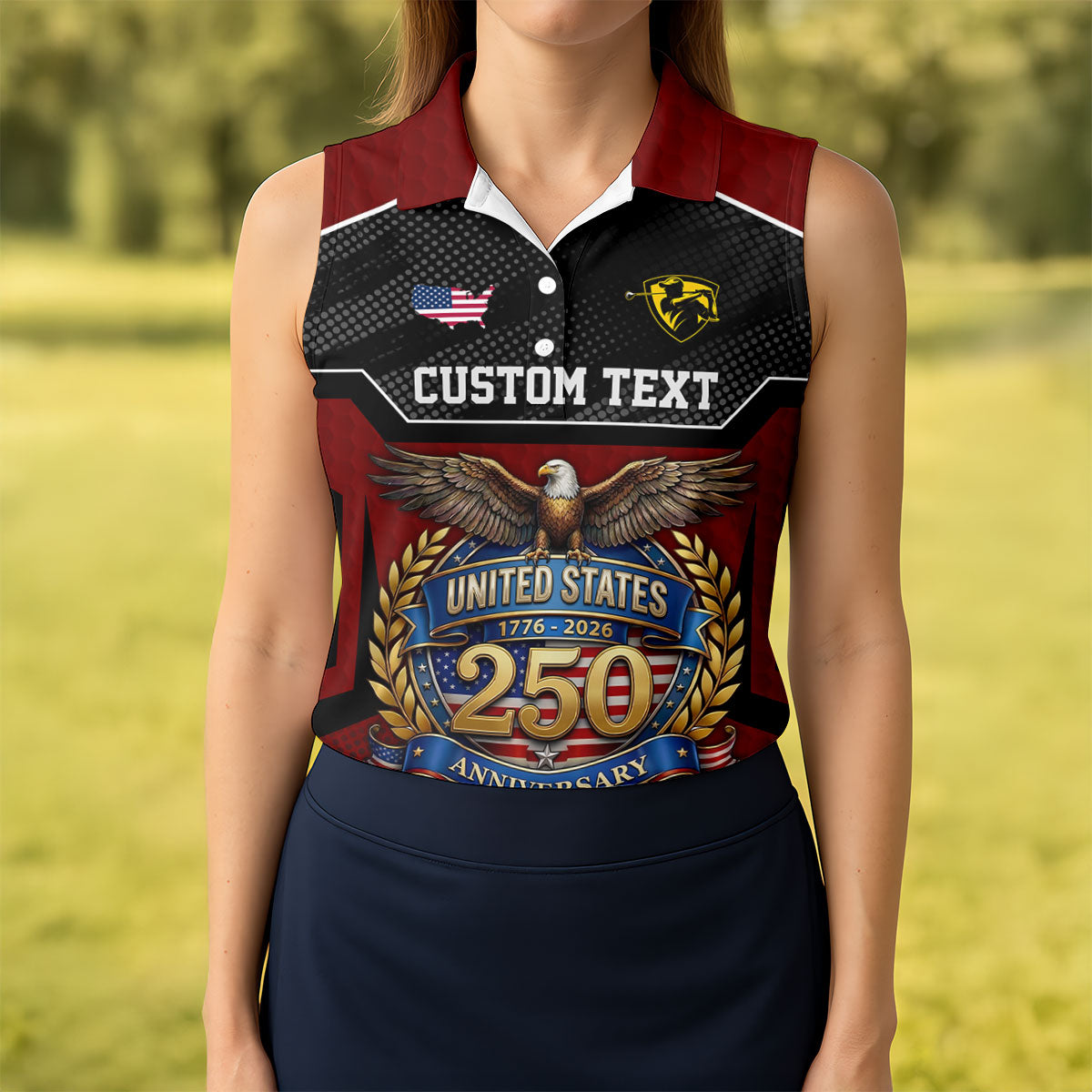 US 250 Anniversary Patriotic 4th Of July Red Golf Shirt, Ladies Golf Shirts, Golf Shirt For Women
