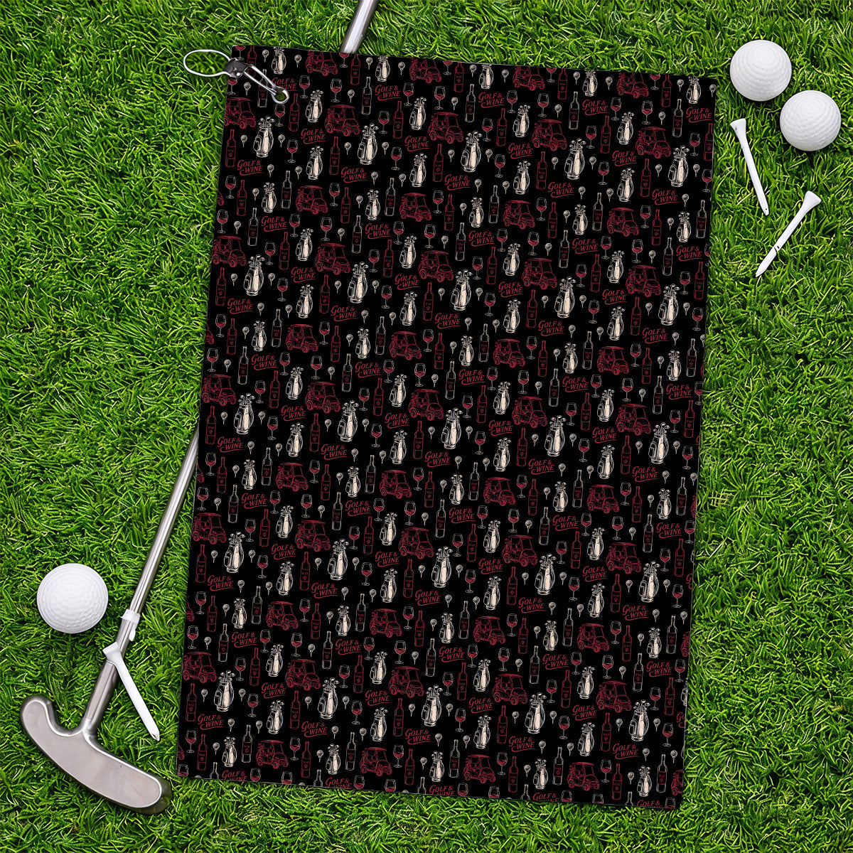 Funny Golf & Wine Pattern Golf Towels, Funny Golf Towel For Wine Lover, Golf Gift For Golfer