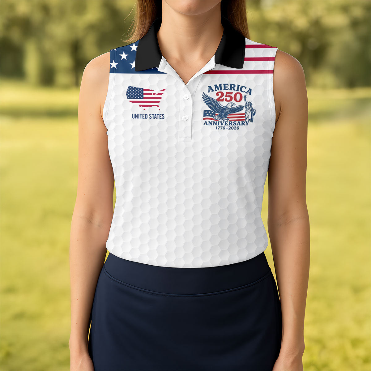 America 250 Anniversary 1776-2026 Golf Ball Pattern Patriotic Golf Shirt, Women's Golf Tops, Ladies Golf Polos