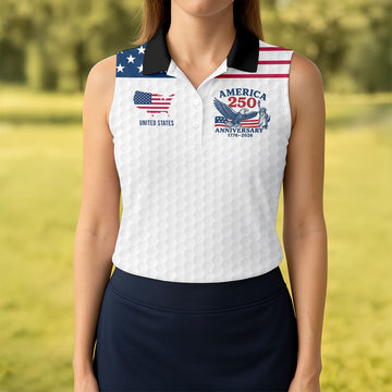 America 250 Anniversary 1776-2026 Golf Ball Pattern Patriotic Golf Shirt, Women's Golf Tops, Ladies Golf Polos