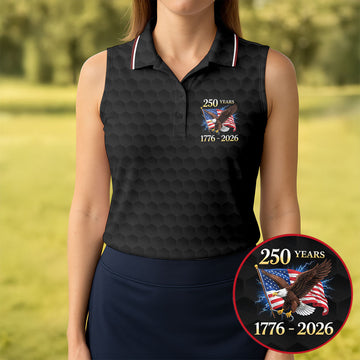 250 Years Bald Eagle US Flag Golf Shirt, Patriotic 4th Of July Golf Ball Pattern Golf Shirt For Women