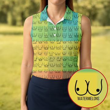 Watermelons Funny Boob Pattern Golf Polo Shirt, Women's Golf Tops, Printed Golf Shirt
