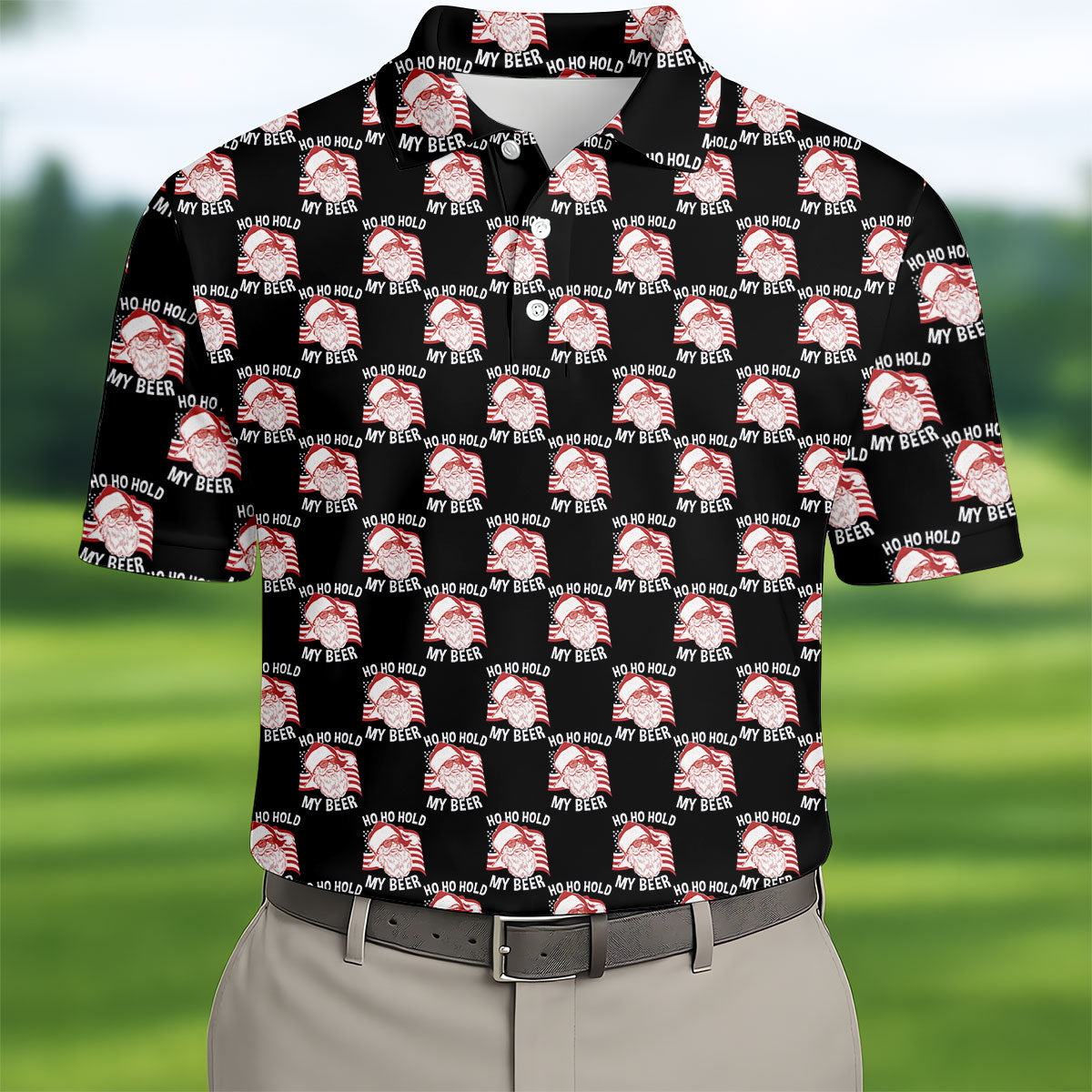 Ho Ho Hold My Beer Funny Santa Christmas Polo Shirt, Mens Golf Polo, Christmas Shirt