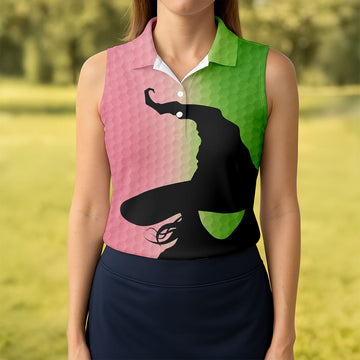 Halloween Witch Hat Golf Polo Shirt, Ladies Golf Shirt, Golf Tops For Women