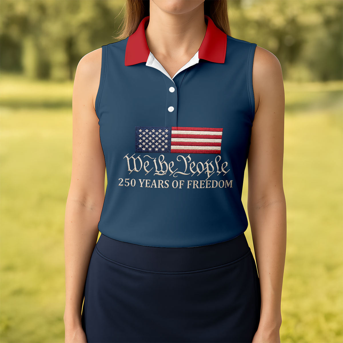 We The People 250 Years American Flag Golf Shirt, Patriotic 4th Of July Golf Shirt For Women