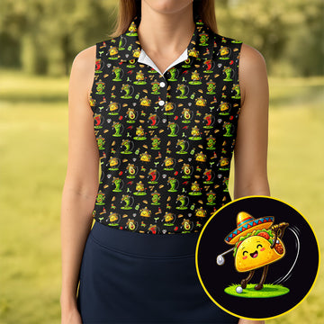 Mexican Cartoon Food Characters Cinco De Mayo Celebration Fiesta Themed Black Golf Shirt For Women