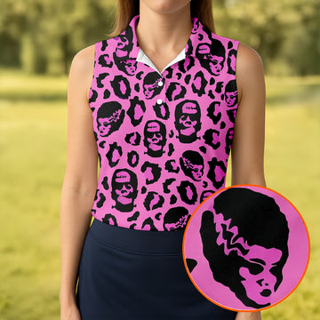 Leopard Print Horror Character Halloween Golf Polo Shirt, Golf Tops, Women's Golf Polo