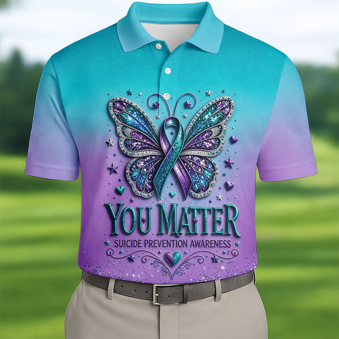 You Matter Suicide Prevention Awareness Butterfly Mens Golf Polo, Suicide Mens Golf Polo