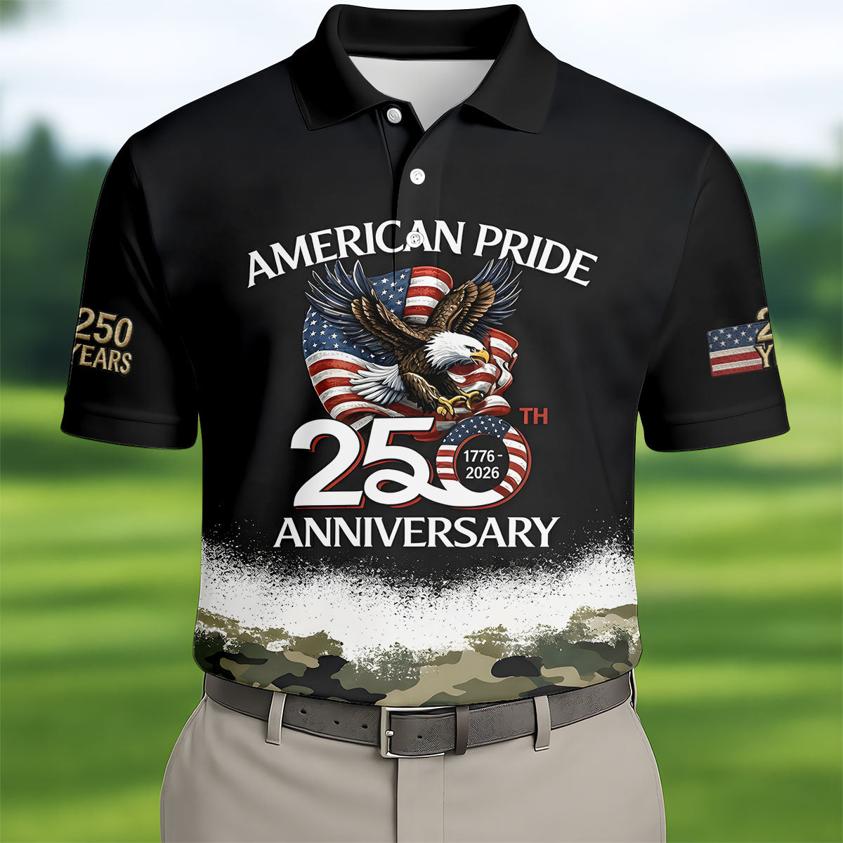 American Pride 250th Anniversary Camo Golf Shirt, Patriotic 4th Of July Golf Shirts For Men