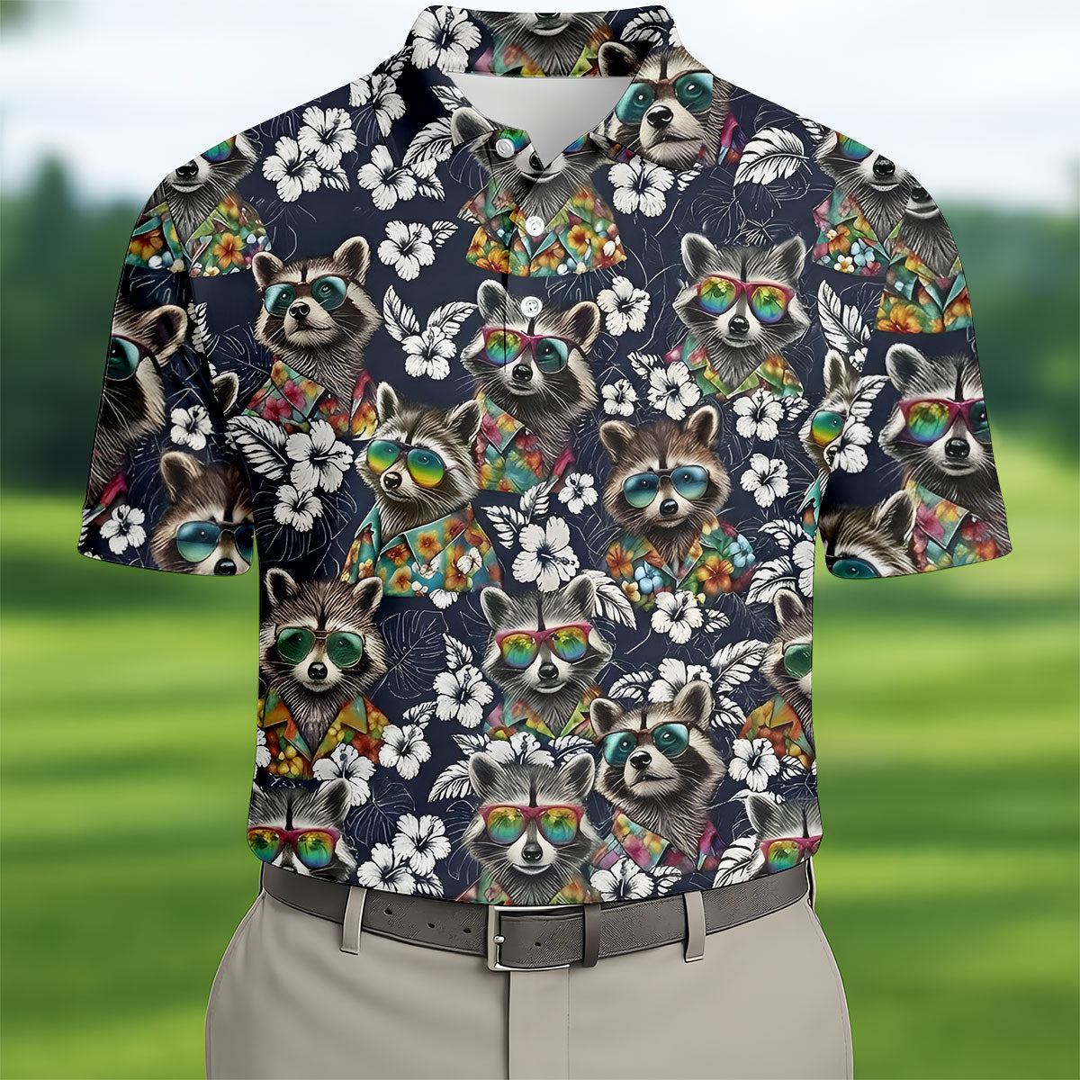Raccoon Sunglasses Floral Tropical Hawaiian Shirt, Shirt For Men, Tropical Button Up Shirt