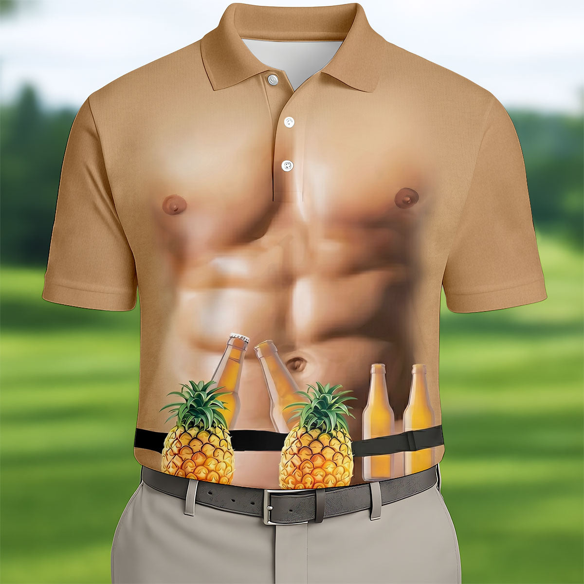 Funny Muscle Man Pineapple Beer Hawaiian Golf Shirt, Polo Shirts For Men, Golfing Apparel