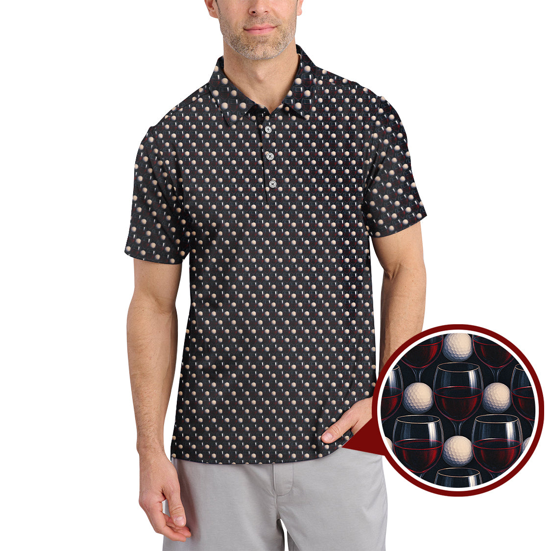 Golf Wine Polos For Golfers, Pattern Golf Shirt, Crazy Golf Shirt For Men