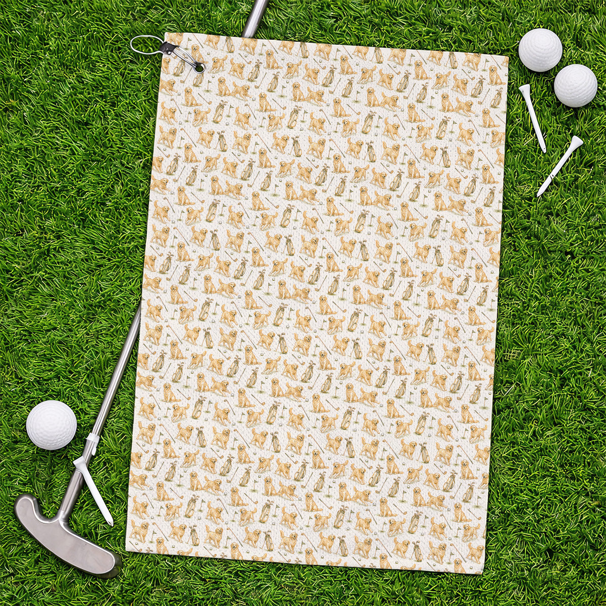 Vintage Golden Retriever Pattern Golf Towel, Golden Retriever Golf Towels, Perfect Gift For Golf Lovers