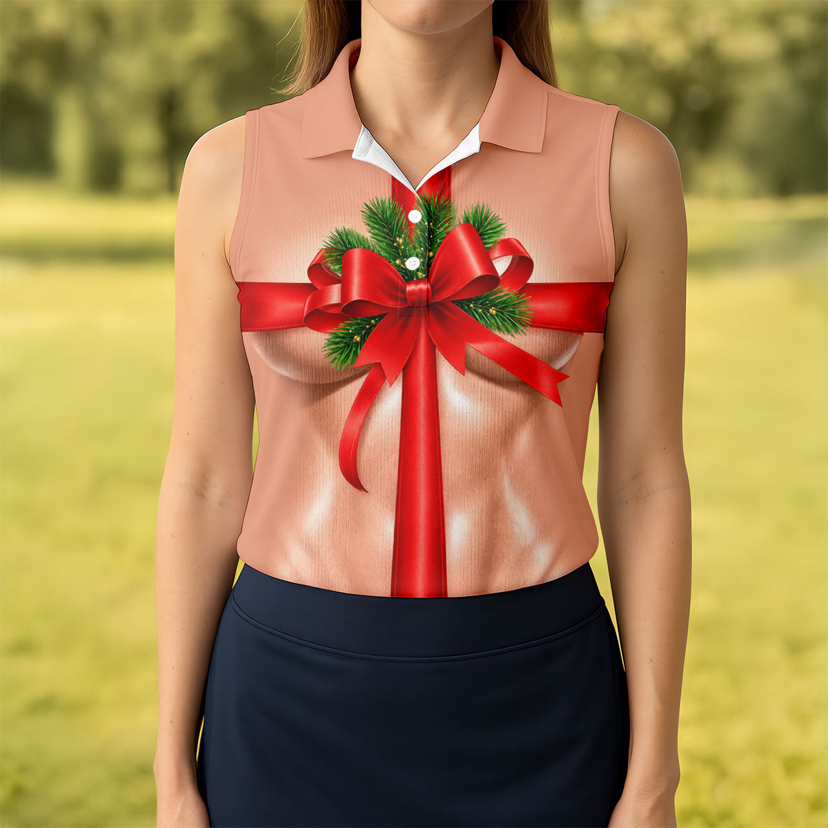 Christmas Red Bow Gift Golf Polo Shirt, Ladies Golf Shirts, Golf Shirts For Women