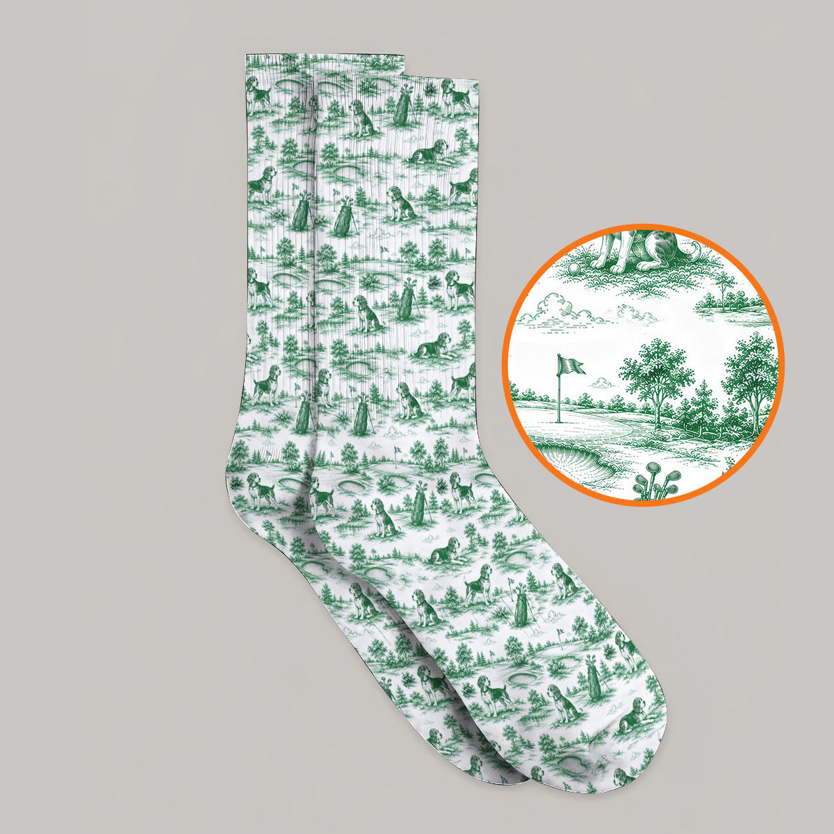 Beagle Toile De Jouy Golf Sock, Vintage Dog Pattern Golf Socks, Beagle Lover Golf Gift