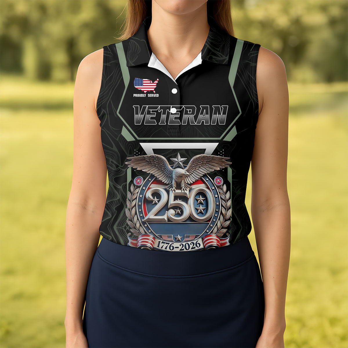 Personalized Veteran America 250 Polo Shirt Gray Accent, Women’s Golf Polo, Ladies Golf Shirts