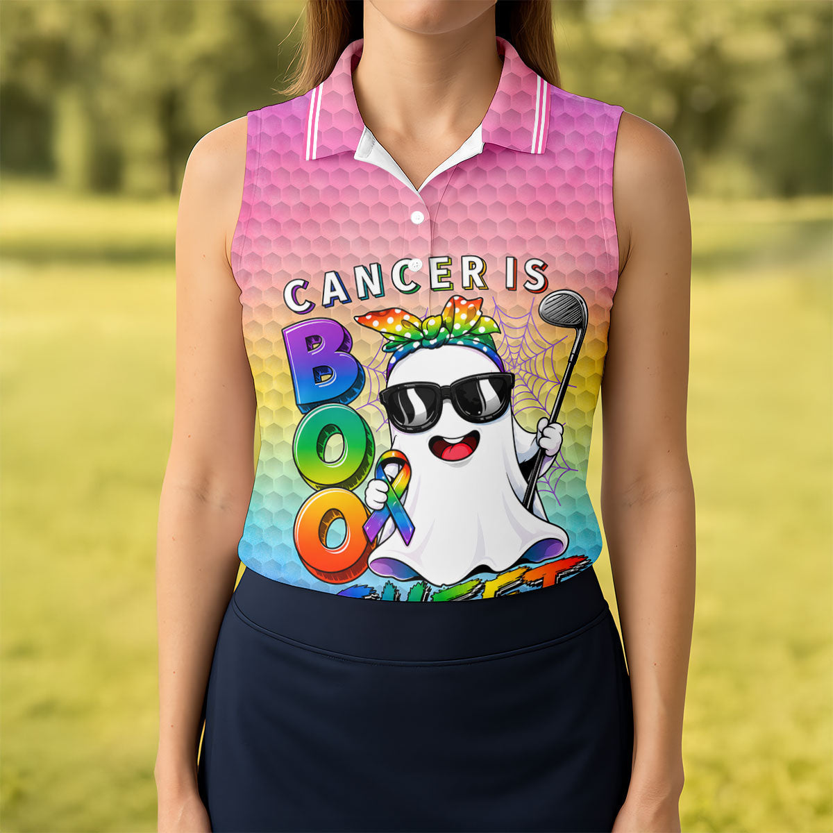 Cancer Is Boo Sheet Ghost Golf Polo Shirt, Women's Golf Polo, Golf Tops For Women