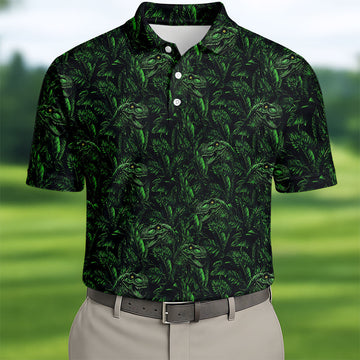 Dinosaurs In The Forest Deep Forest Green Hawaiian Golf Shirt, Polo Shirts For Men