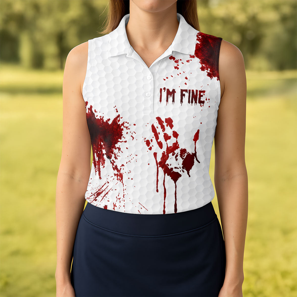 I'm Fine Bloody Halloween Golf Polo Shirt, Golf Shirts For Women, Ladies Golf Tops