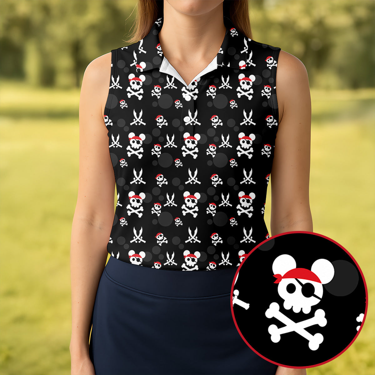 Pirate Skull Mouse Halloween Golf Polo Shirt, Halloween Horror Character, Women's Golf Polo