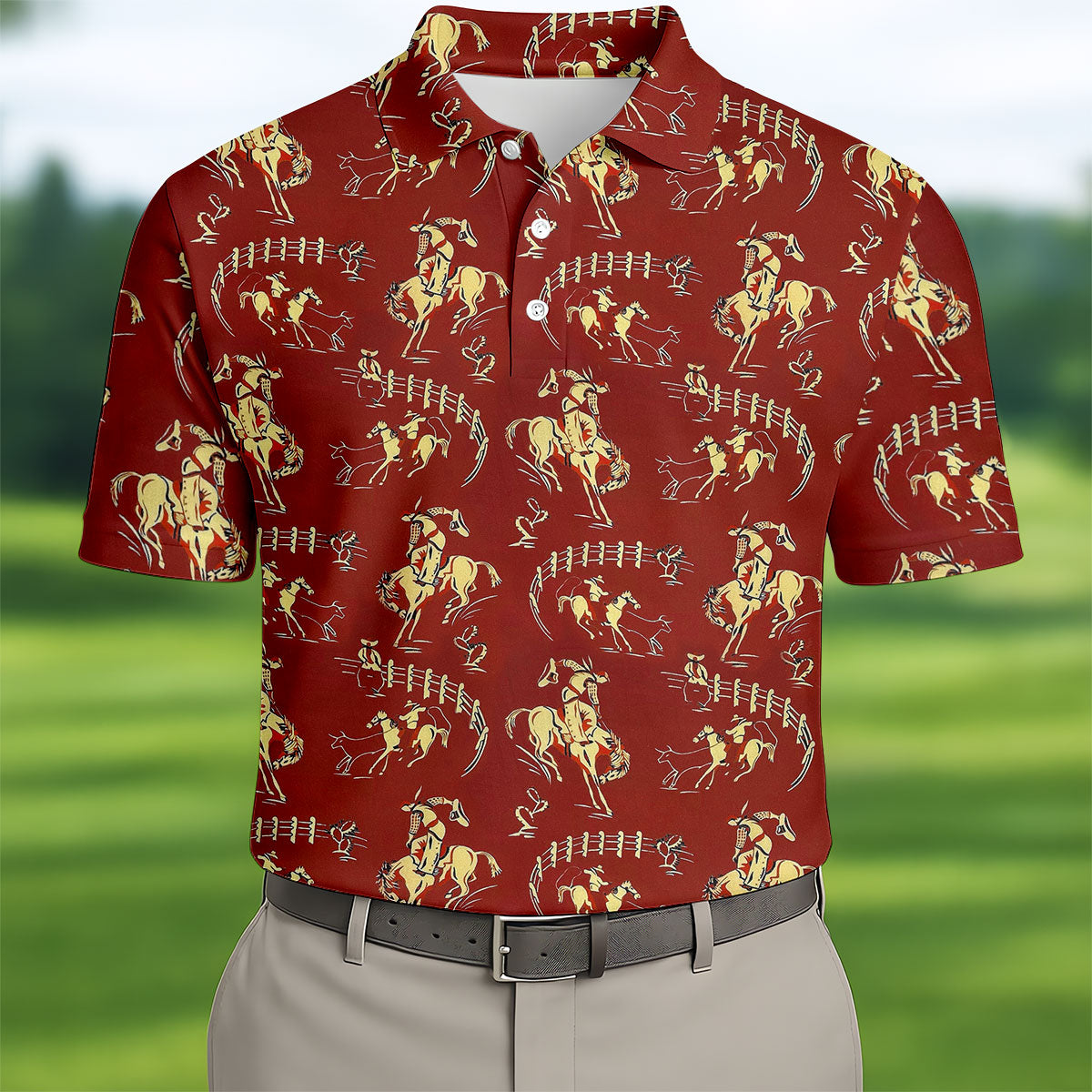 Vintage Rodeo Cowboy Pattern Golf Polo Shirt, Mens Golf Apparel, Hawaiian Golf Shirt