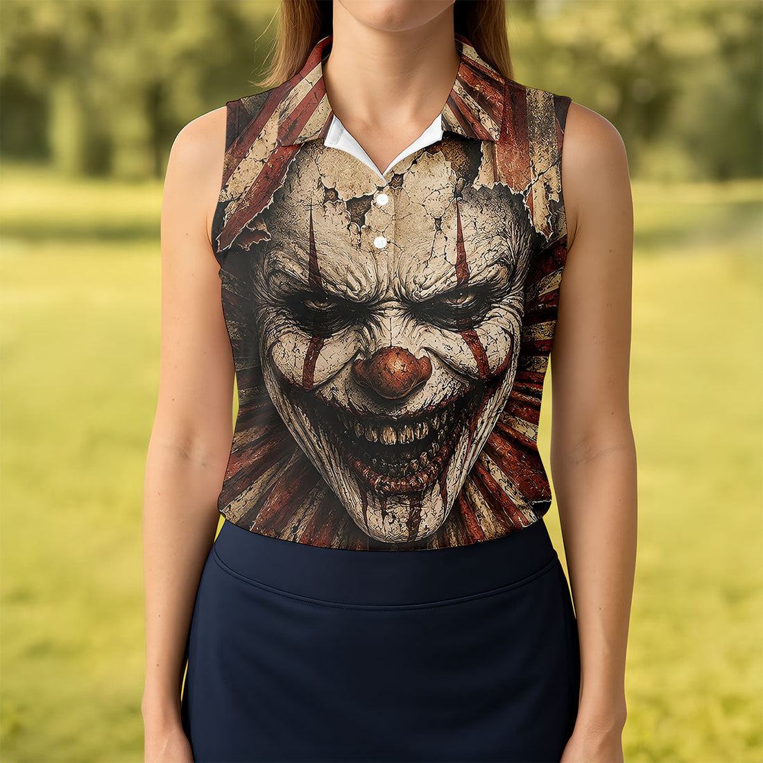 Vintage Circus Horror Character Halloween Shirt, Golf Shirts For Women, Women's Golf Polo