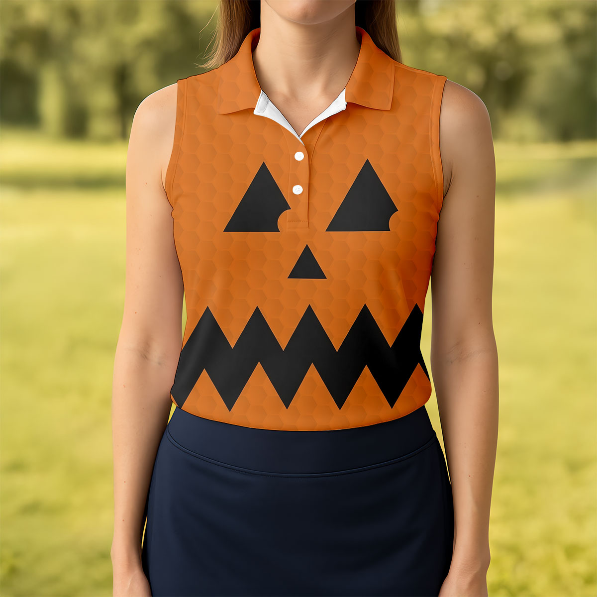 Halloween Jack O Lantern Golf Shirt, Women's Golf Polo, Ladies Golf Tops