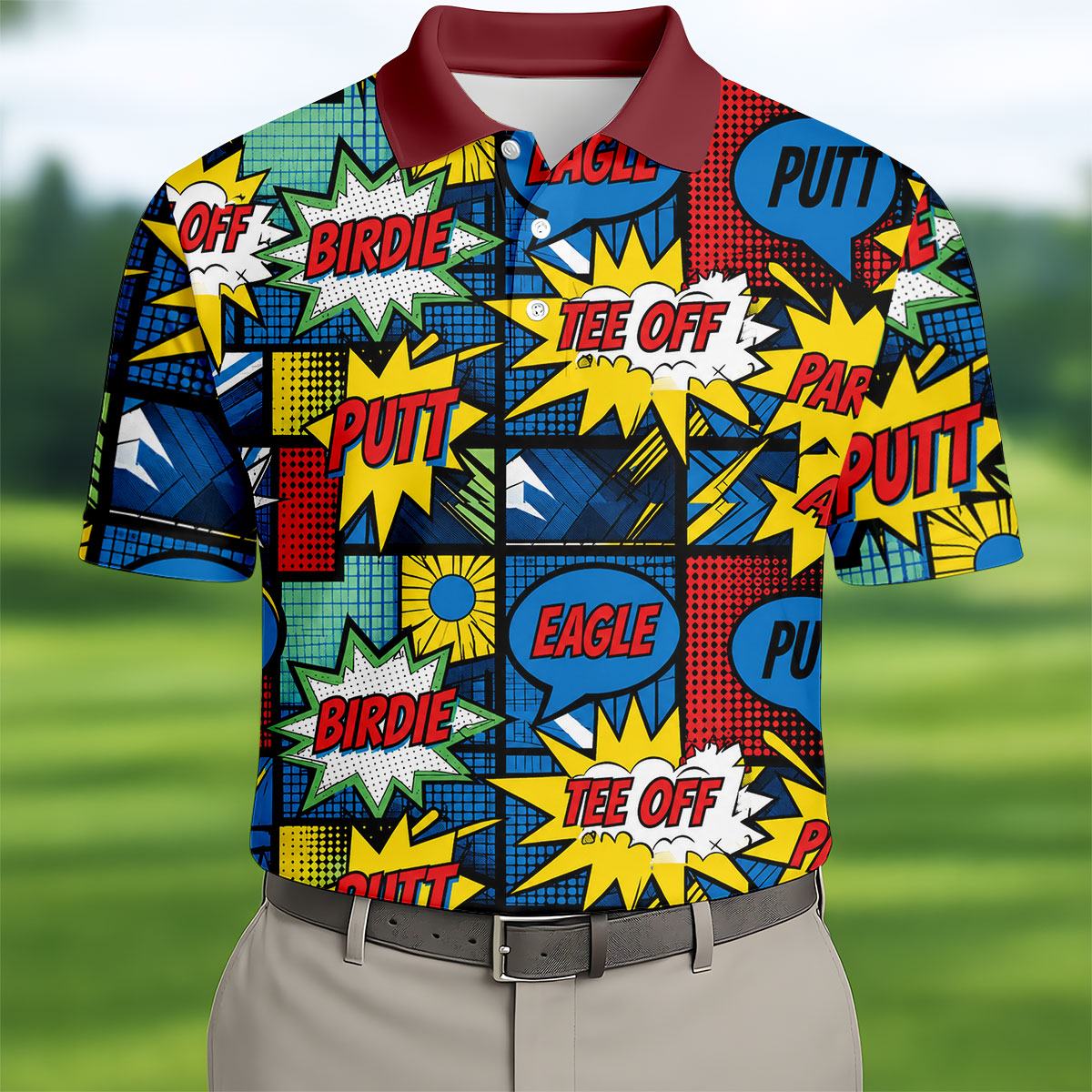 Birdie Tee Off Putt Comic Golf Shirt, Men's Golf Shirt, Golf Apparel For Men