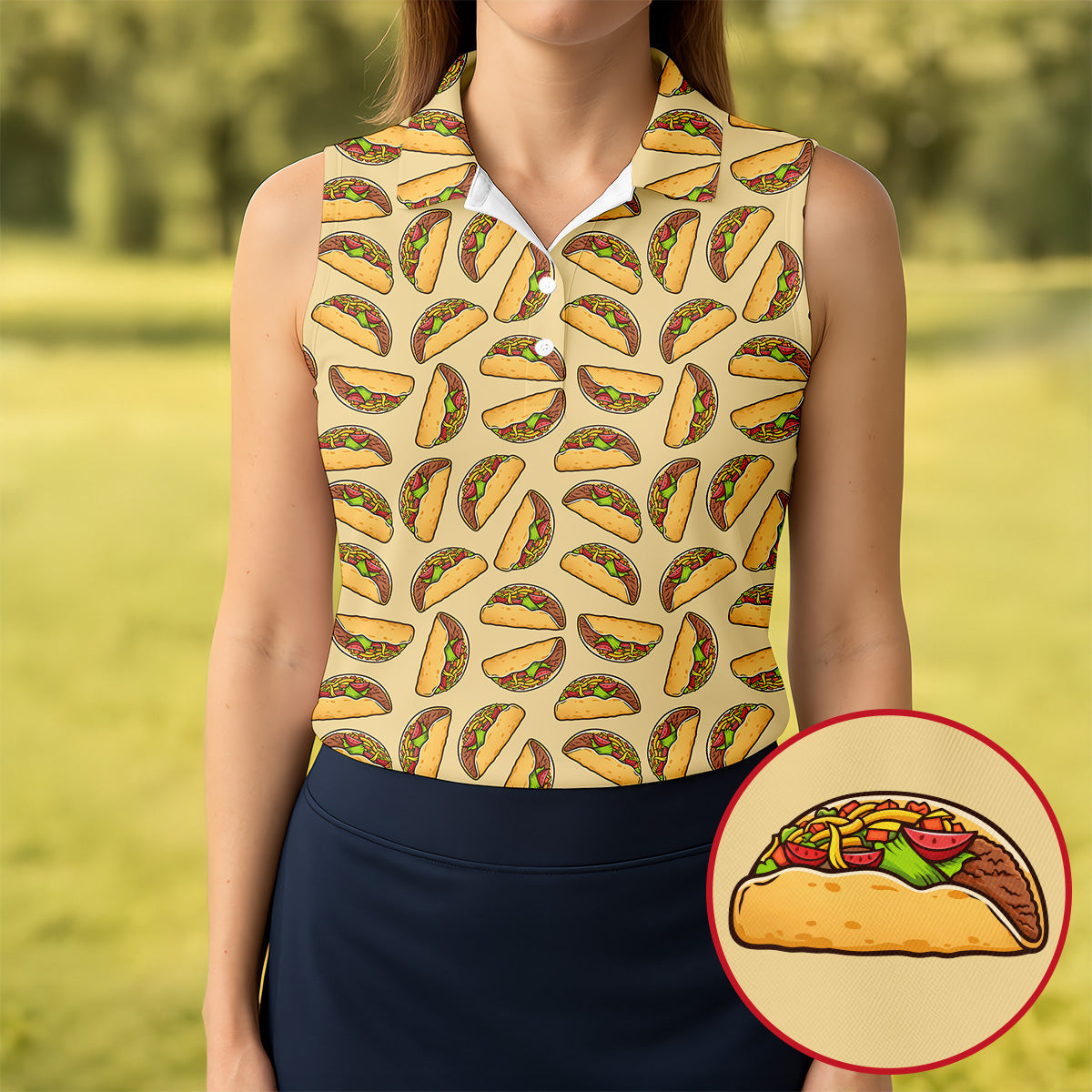 Taco Seamless Pattern Cinco De Mayo Celebration Fiesta Themed Tropical Pattern Golf Shirt For Women