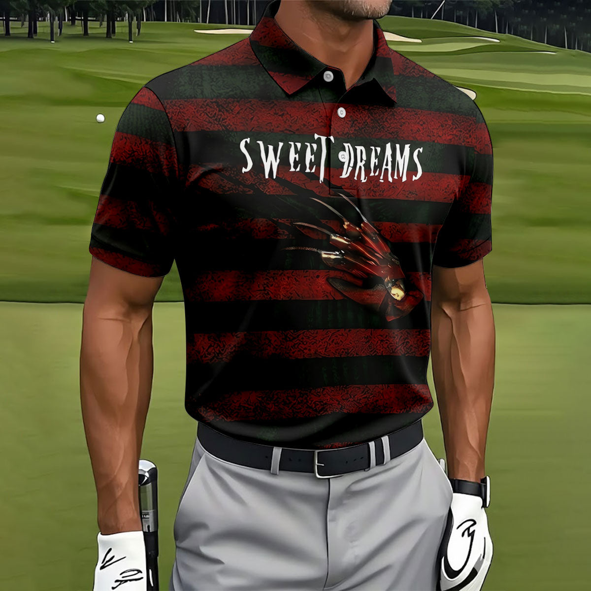 Sweet Dreams Freddy Horror Character Golf Polo Shirt, Printed Golf Shirts, Men's Golf Shirt