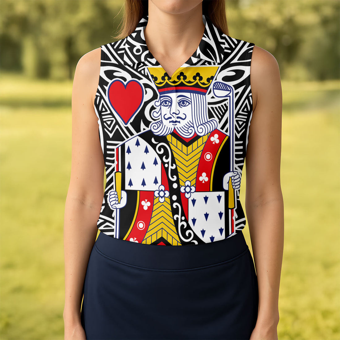 King Of Hearts Playing Card Women's Golf Shirt, Golf Top For Women
