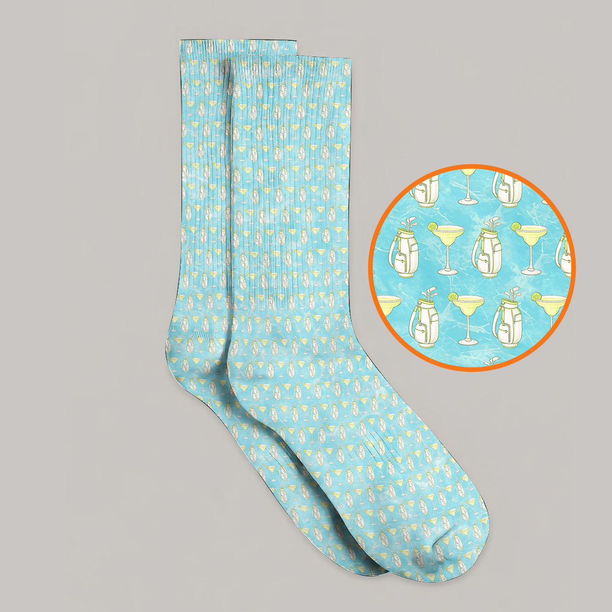 Golf & Margarita Pattern Golf Socks, Margarita Cocktail Golf Sock, Crazy Golf Gift For Golfer