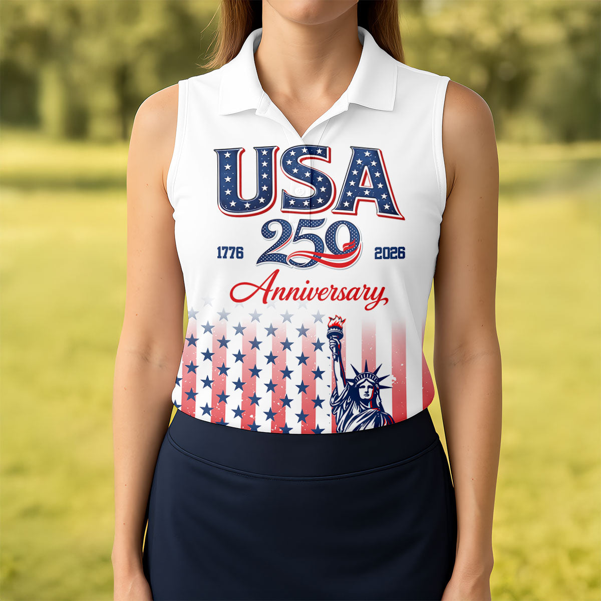 250 Anniversary Statue Of Liberty US Flag Golf Shirt, Patriotic 4th Of July Golf Shirt For Women