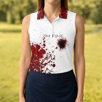 I'm Fine Bloody Splatter Horror Halloween Golf Polo Shirt, Ladies Golf Shirt, Printed Golf Shirt