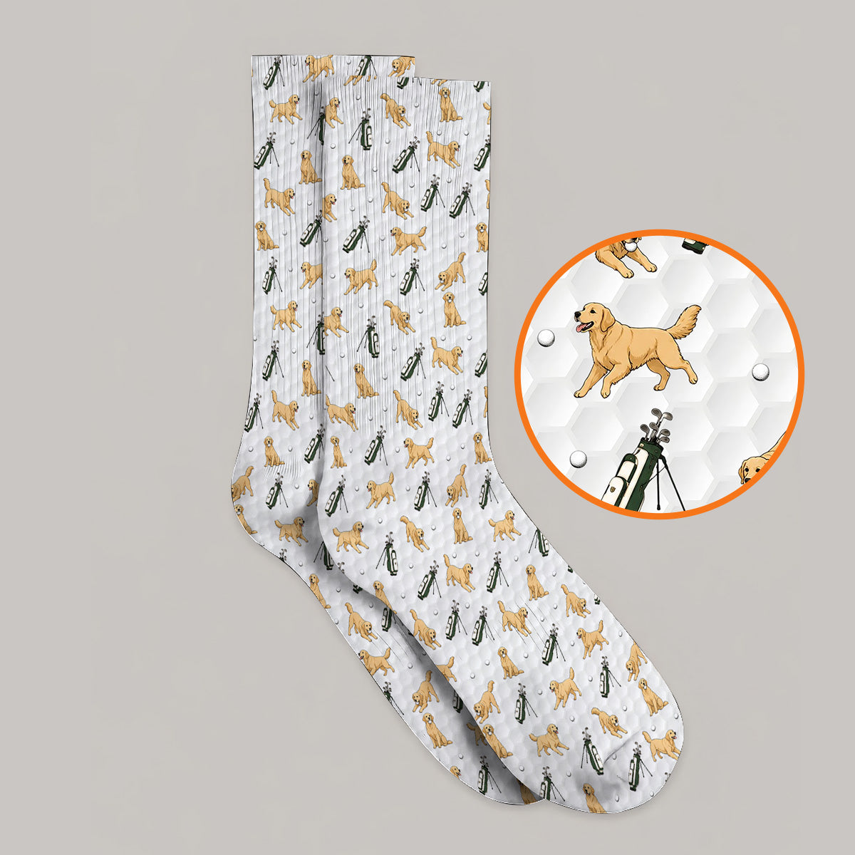 Funny Golden Retriever Pattern Golf Sock, Golden Retriever Golf Socks For Golfer, Dad Golf Gift