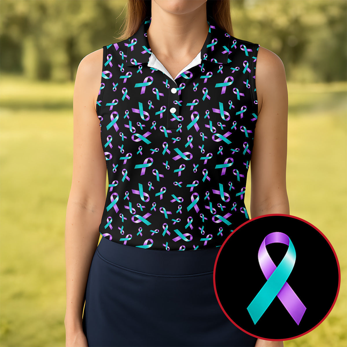 Suicide Prevention Awareness Ribbon Pattern Golf Polo Shirt, Women’s Golf Polo, Golf Shirts For Women