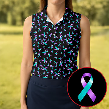 Suicide Prevention Awareness Ribbon Pattern Golf Polo Shirt, Women’s Golf Polo, Golf Shirts For Women
