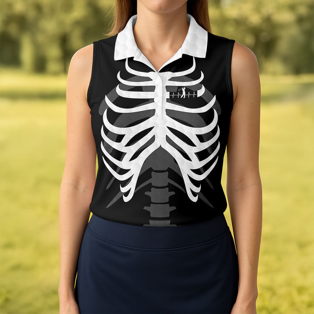 X-Ray Skeleton Rib Cage Halloween Golf Polo Shirt, Women’s Golf Polo, Ladies Golf Shirts