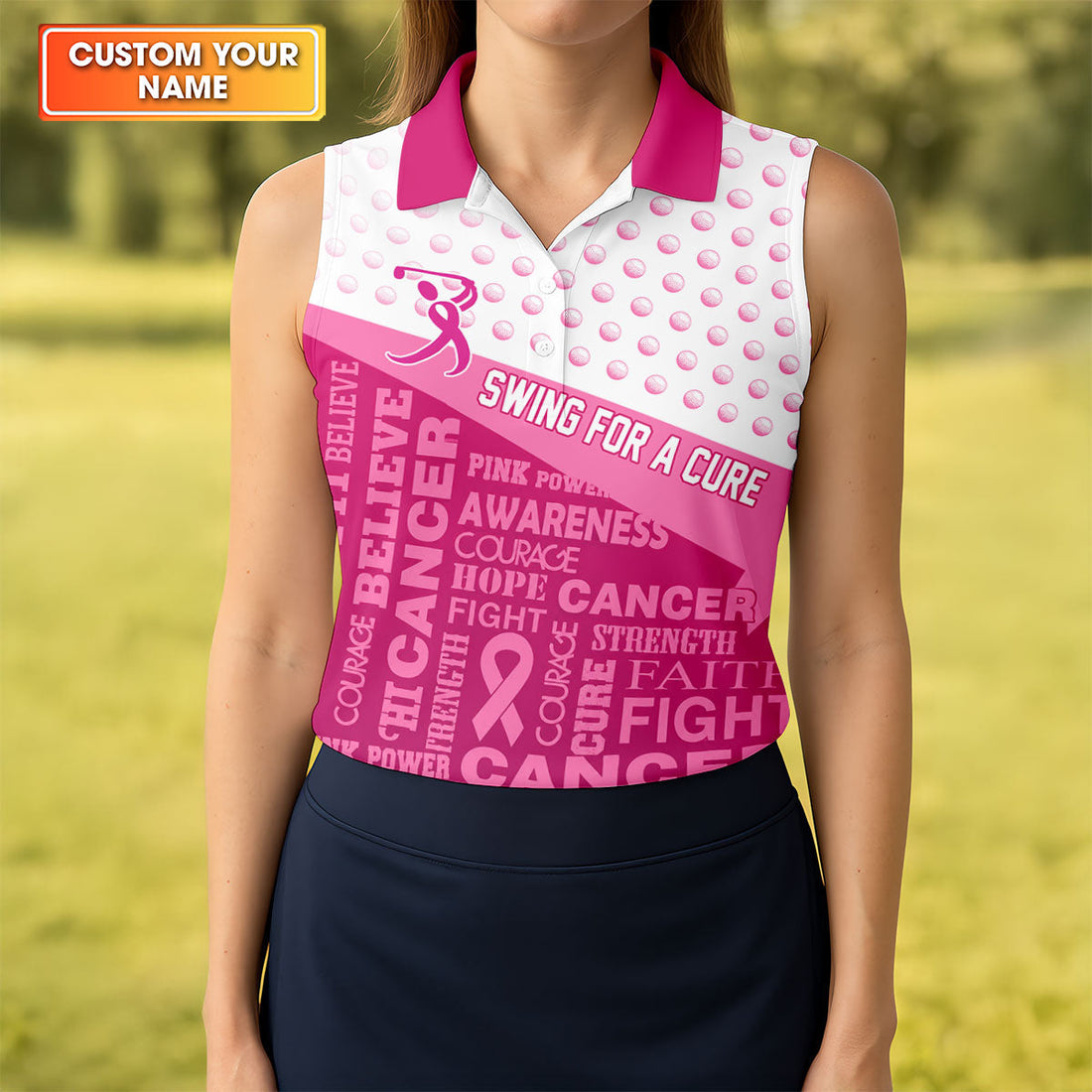 Custom Swing For A Cure Breast Cancer Polo Shirt, Golf Tops For Women, Printed Golf Shirt