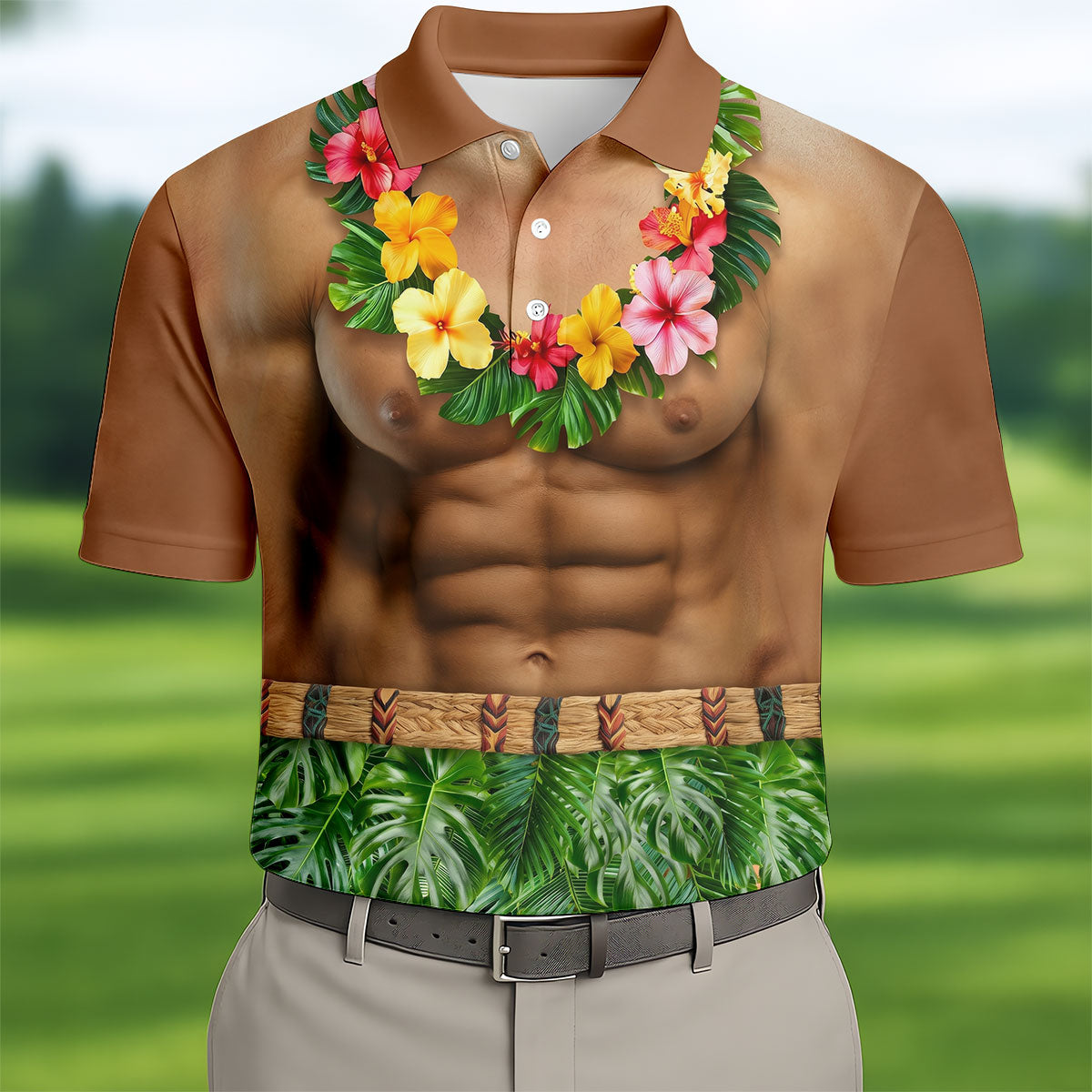 Floral Lei Tropical Theme Party Funny Costume Hawaiian Golf Shirt, Polo Shirts For Men