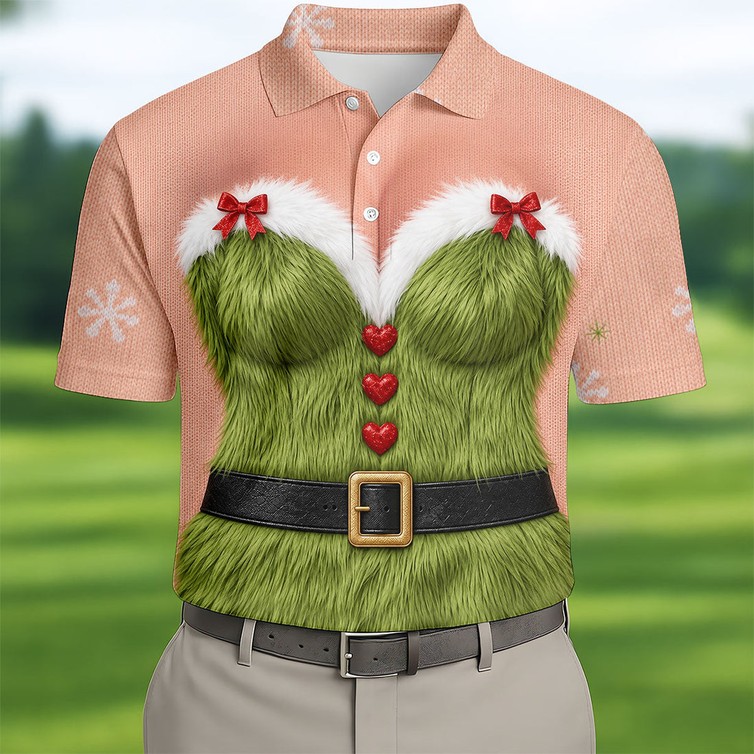 Green Furry Christmas Costume Polo Shirt, Men's Golf Shirt, Golf Apparel For Men