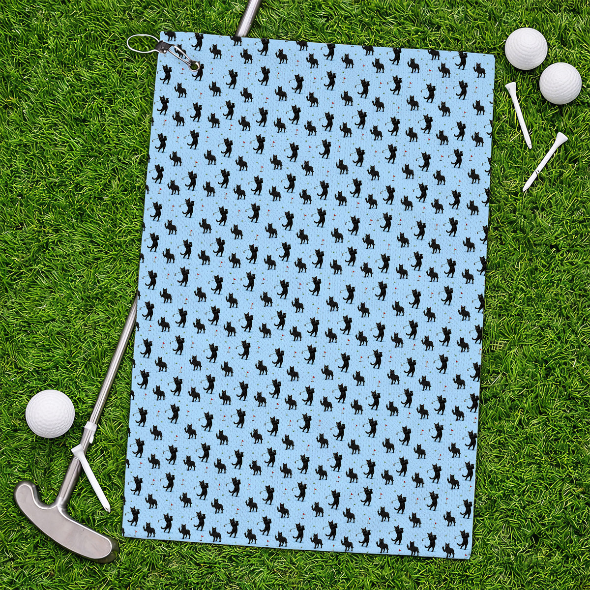 Black Cat Golf Pattern Towel, Funny Golf TowelsFor Cat Lover, Unique Birthday Gift For Golf Dad