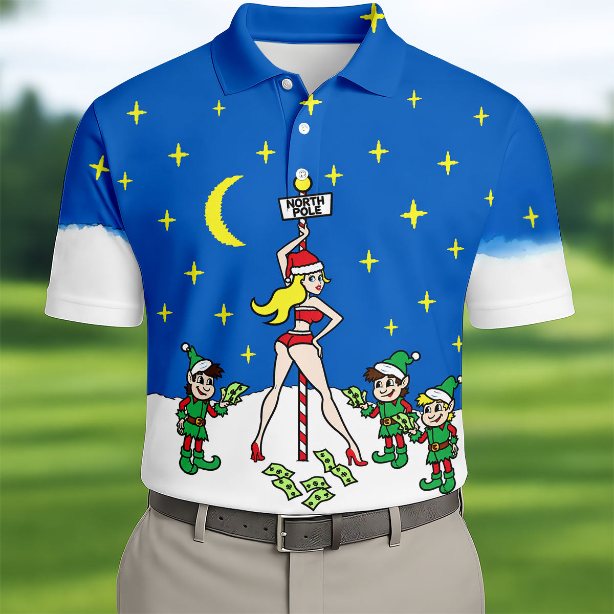 Funny North Pole Christmas Pin Up Polo Shirt, Mens Golf Polo, Polo Shirts For Men