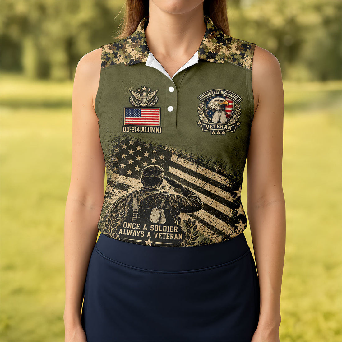 DD-214 Soldier Flag Camo Golf Polo Shirt, Women Golf Shirts, Veterans Day Golf Shirt