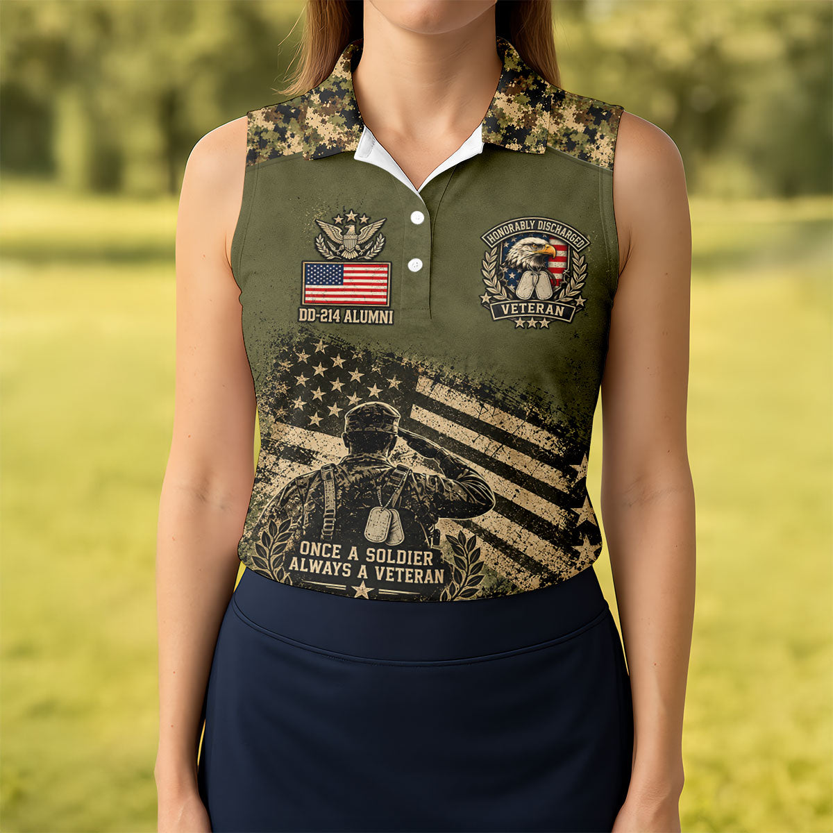 DD-214 Soldier Flag Camo Golf Polo Shirt, Women Golf Shirts, Veterans Day Golf Shirt