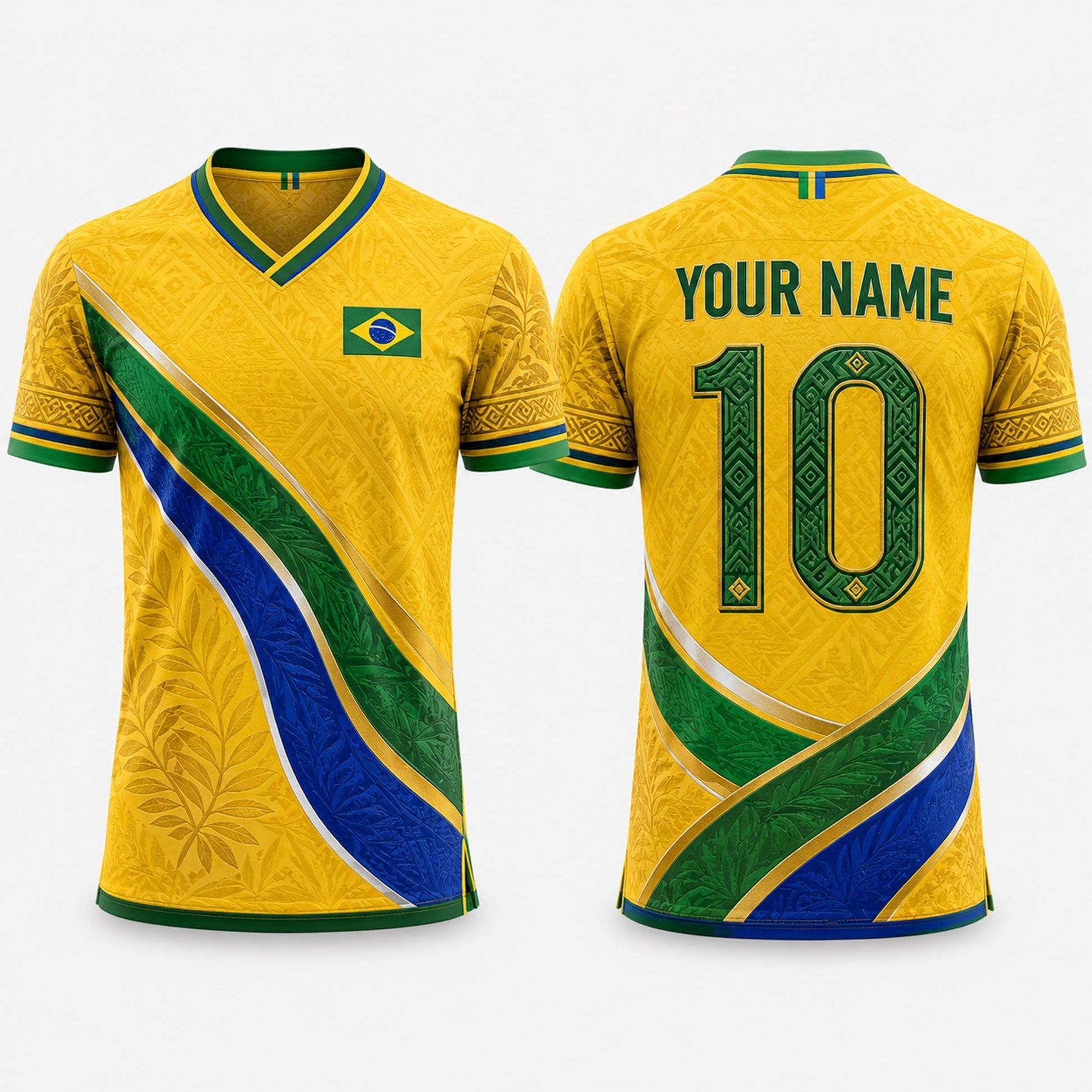 Yellow Green Brazil Fooball Shirt, V-Neck For Men Football Lover, Soccer Game Day Football Gifts