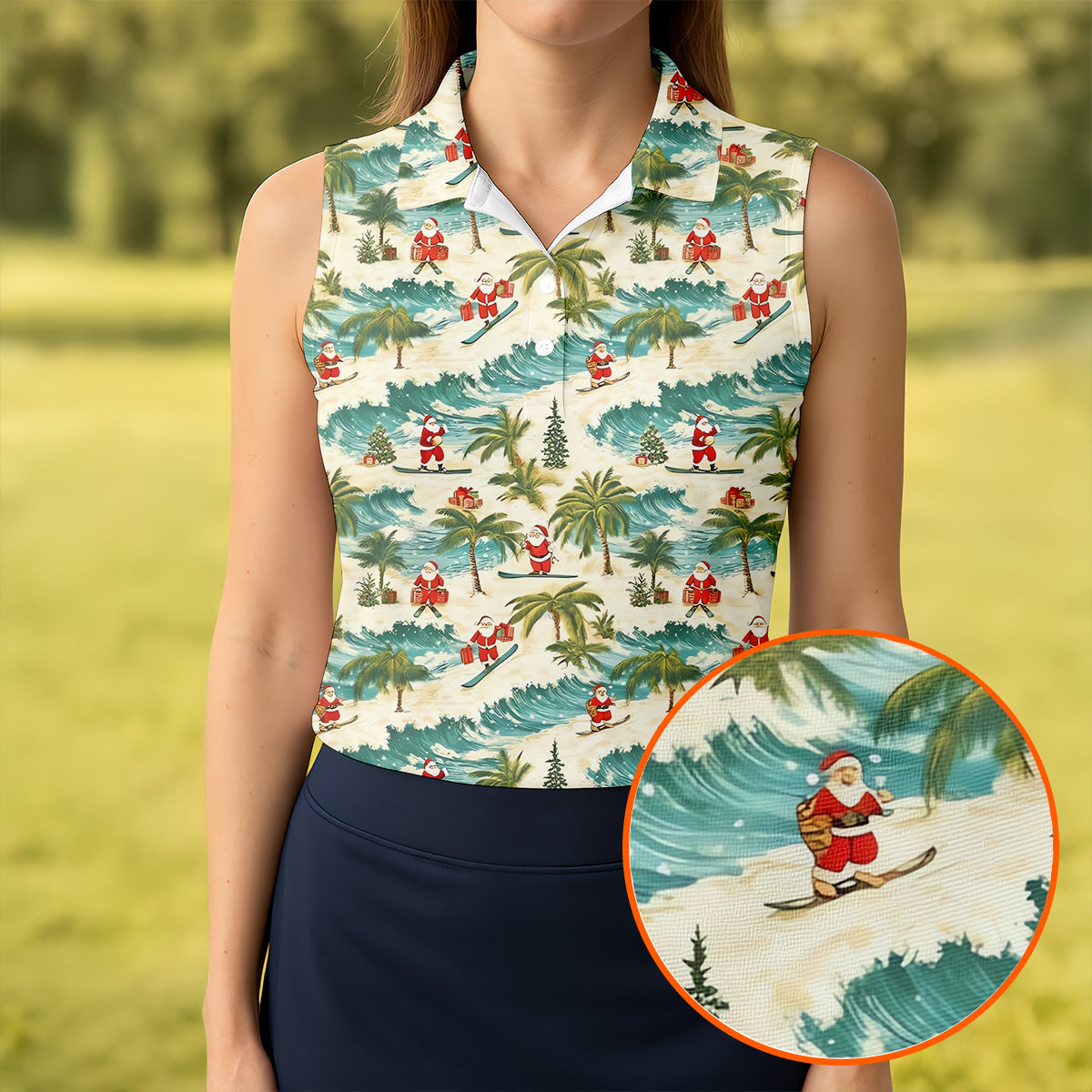 Christmas Santa Surfing Tropical Hawaiian Golf Shirt, Golf Shirts For Women, Performance Golf Shirt